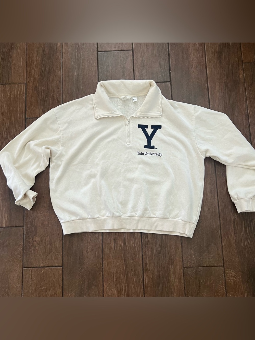 Yale University H&M 1/4 Zip Cream and Blue Sweatshirt size XL